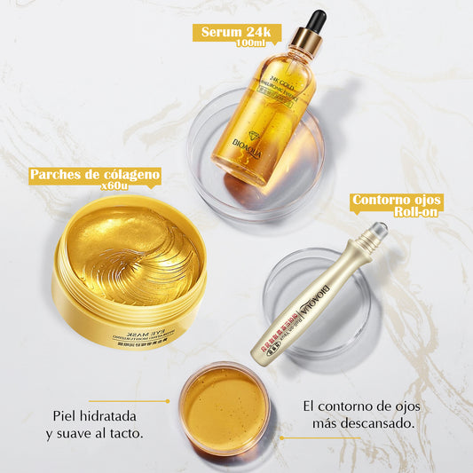 Kit Serum 24K, Contorno y Parches de Oro